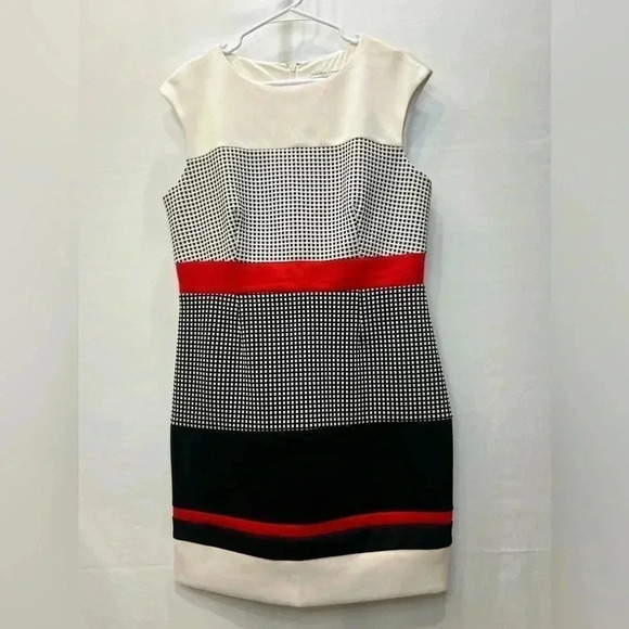Sandra Darren Red Black and White Sleeveless Dress Size 14​ - Picture 1 of 11
